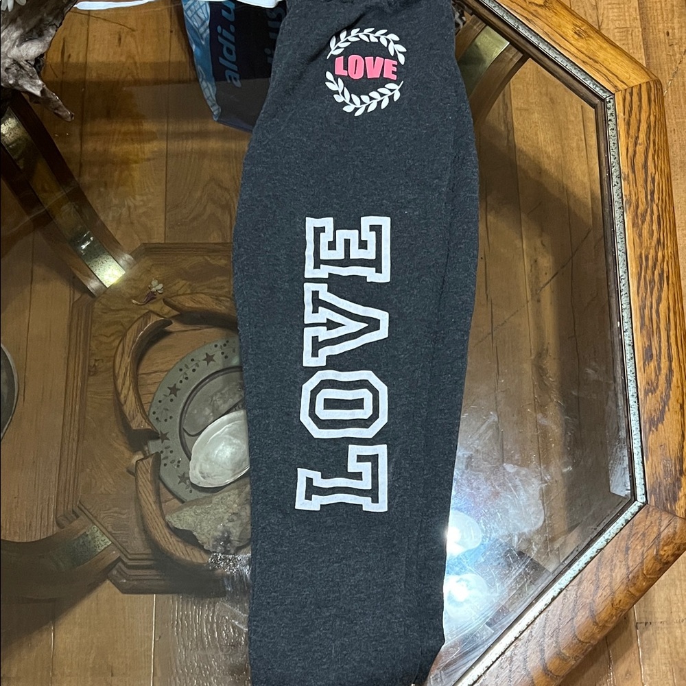 PINK Victoria's Secret Black Joggers with Pink LOVE Graphic